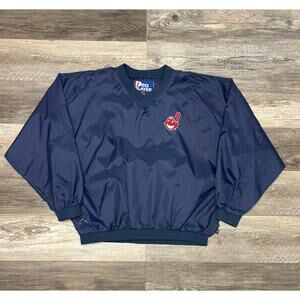 Vintage‎ 90s Pro Player Cleveland Indians Blue Mens XL V-Neck Windbreaker Jacket